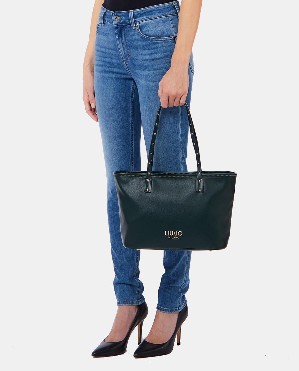 Mala Shopper Média com Fecho de Correr Verde-escuro-4