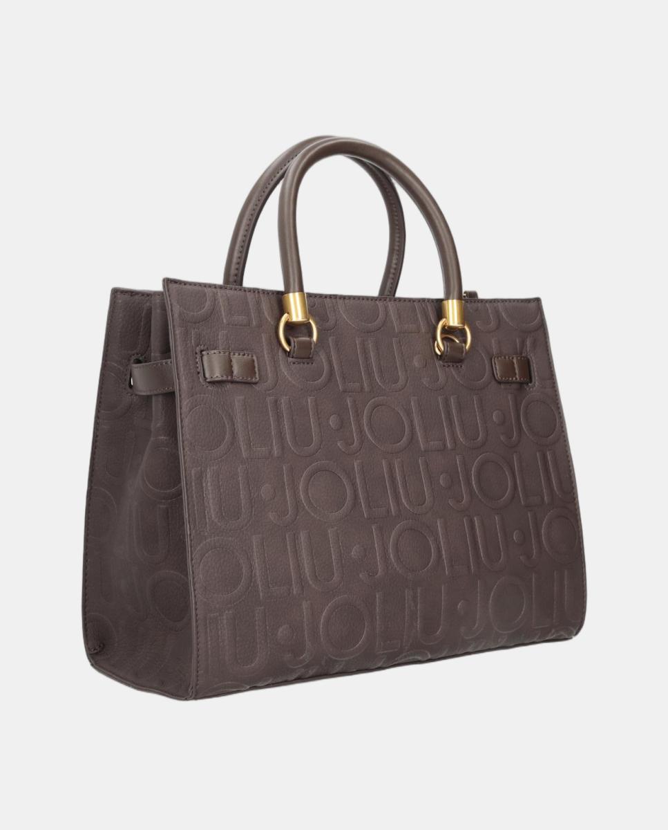 Mala Tipo Satchel com Estampado de Logótipo em Relevo Castanho-escuro-3