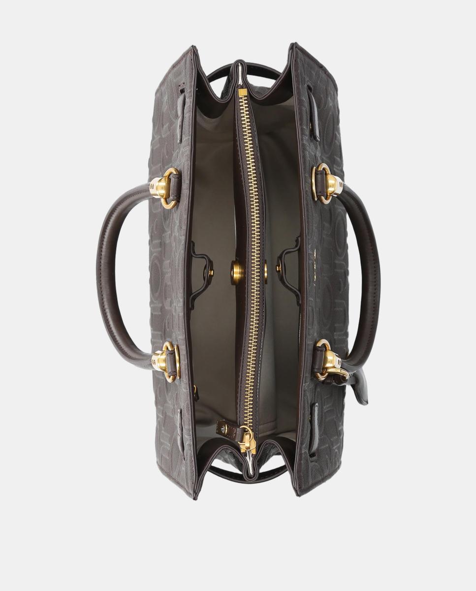 Mala Tipo Satchel com Estampado de Logótipo em Relevo Castanho-escuro-4