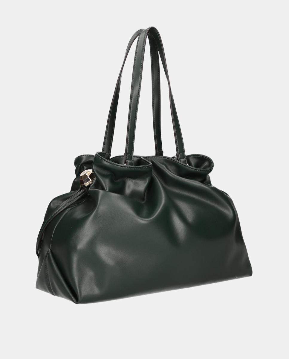 Mala Shopper com Franzidos Laterais Verde-escuro-2