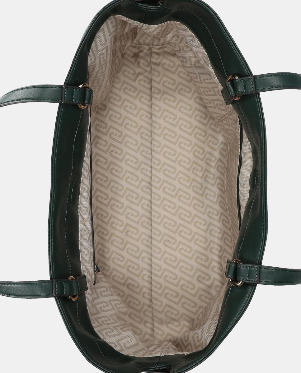 Mala Shopper com Franzidos Laterais Verde-escuro-3