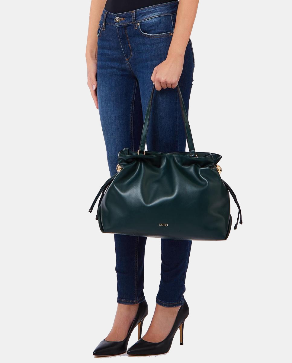 Mala Shopper com Franzidos Laterais Verde-escuro-4