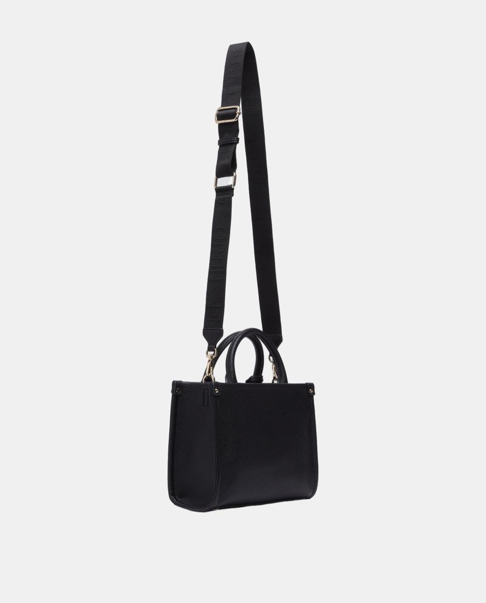 Mala Tipo Tote Média com Alça em Tecido e Estampado de Logótipo Preto-4
