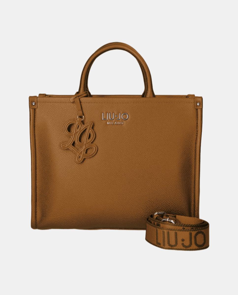 Imagen 1 de Tote grande con asa de tejido con estampado logo Marrón