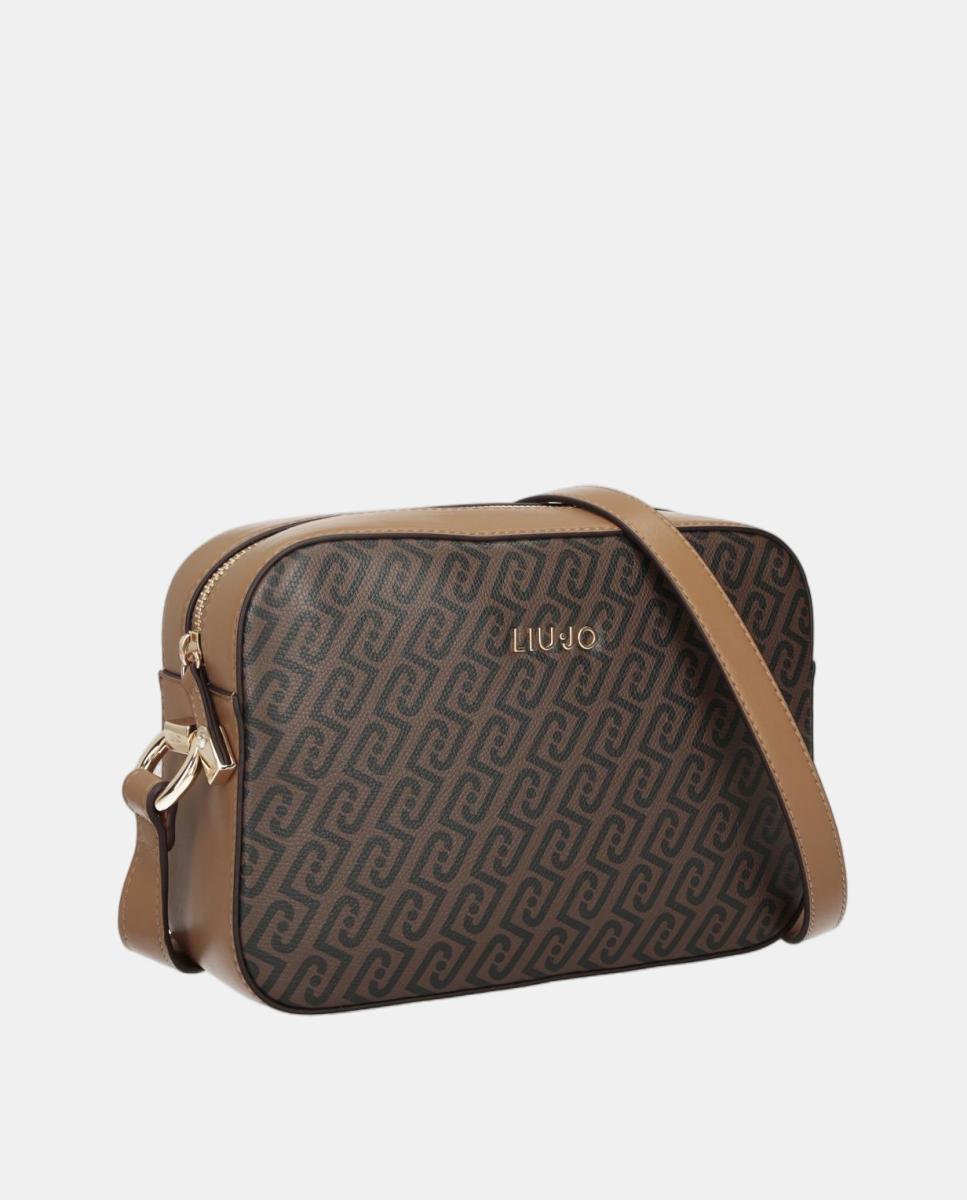 Mala a Tiracolo Média com Estampado de Logótipo Castanho-2