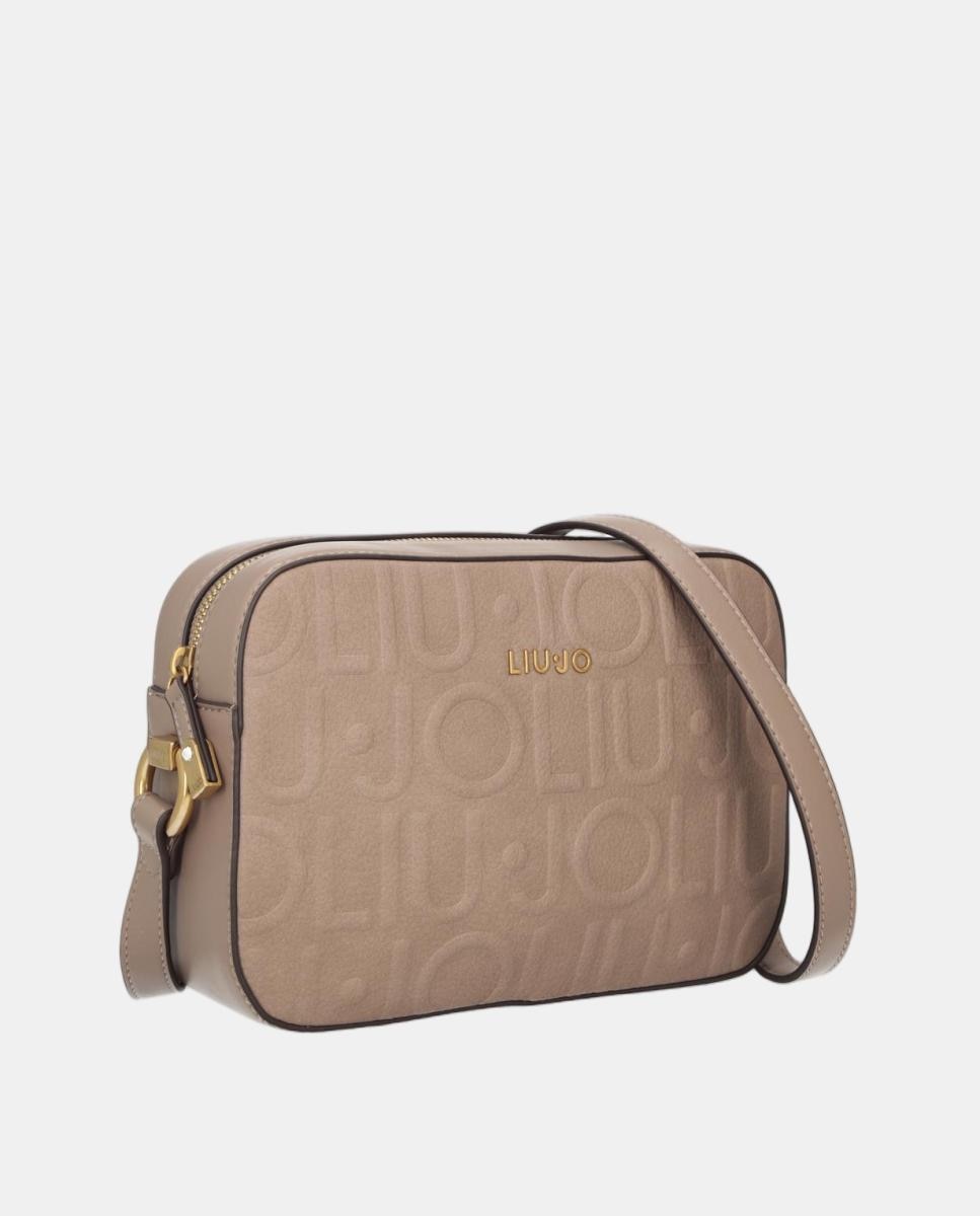 Mala a Tiracolo Média com Estampado de Logótipo em Relevo Castanho-2