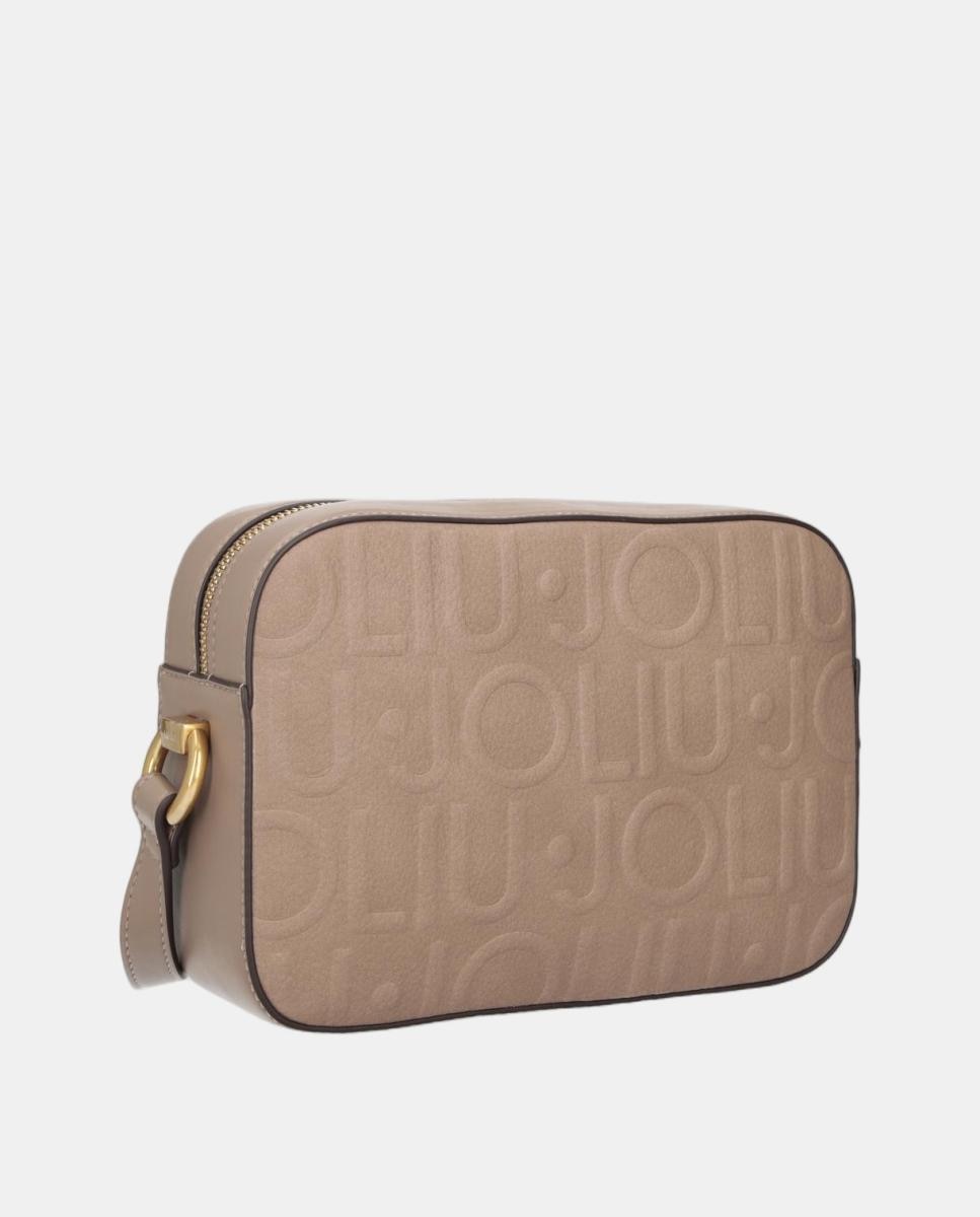Mala a Tiracolo Média com Estampado de Logótipo em Relevo Castanho-3