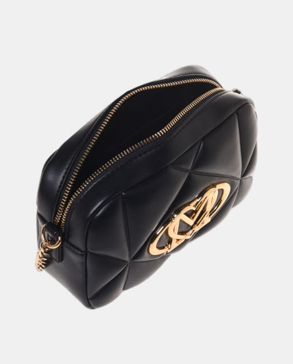 Bolso bandolera acolchada con detalle metálico de logo dorado - Love Moschino - Negro Negro-3