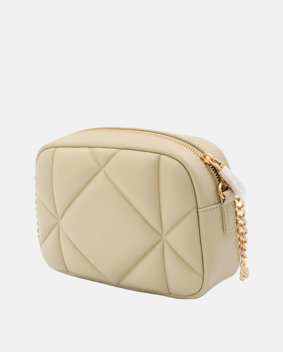 Mala a tiracolo acolchoada com detalhe metálico do logótipo dourado Creme-2