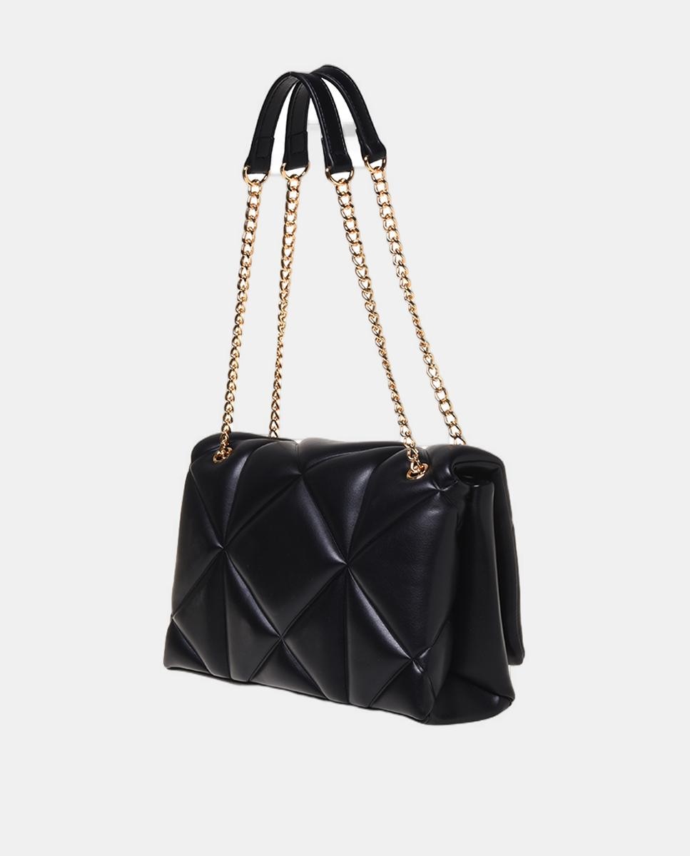Mala de ombro acolchoada com detalhe metálico do logótipo dourado Preto-2