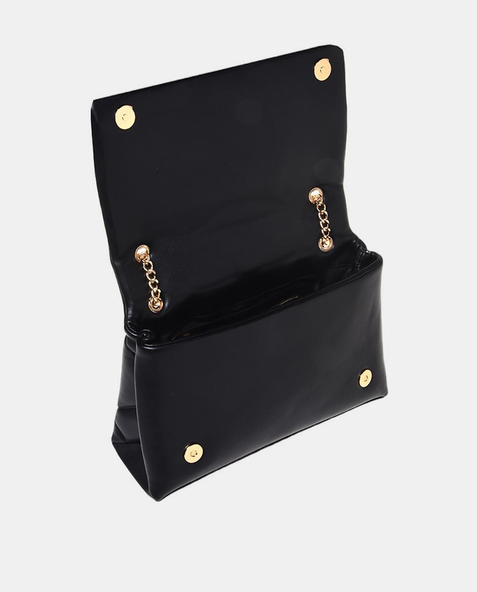 Mala de ombro acolchoada com detalhe metálico do logótipo dourado Preto-3
