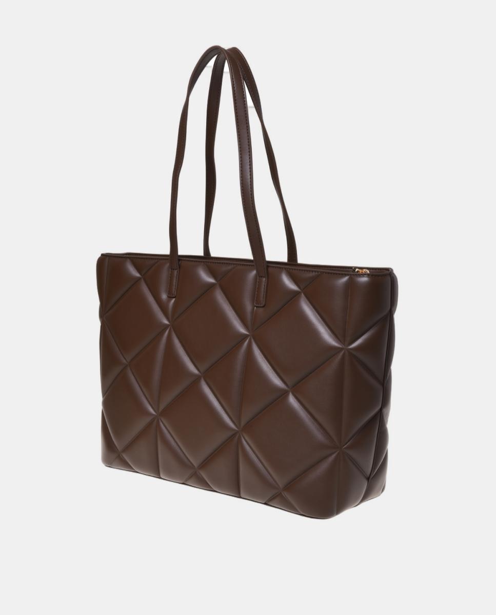 Mala de ombro acolchoada com detalhe metálico do logótipo dourado Castanho-2
