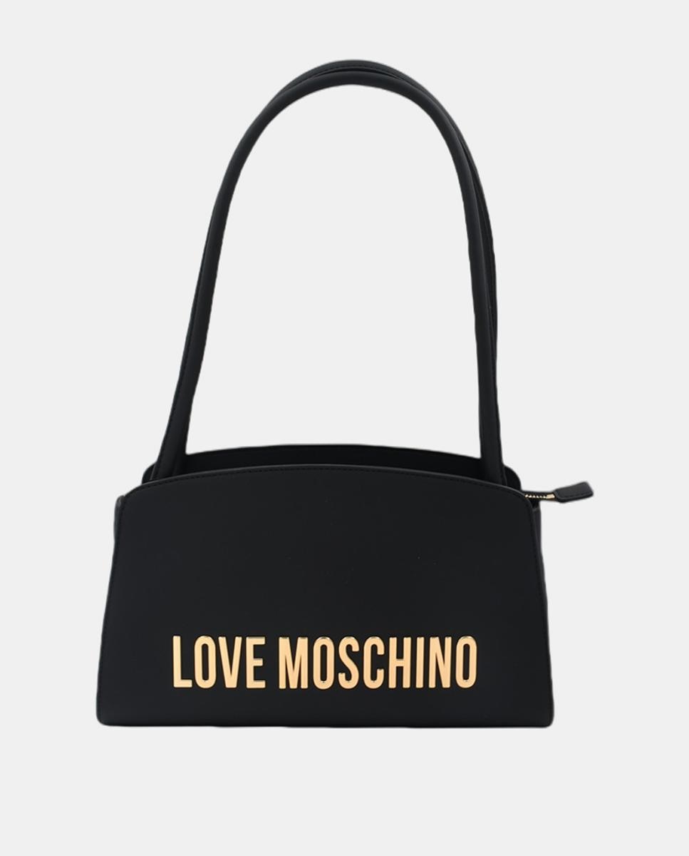 Bolso de hombro liso con detalle metálico de logo dorado - Love Moschino - Negro Negro-1