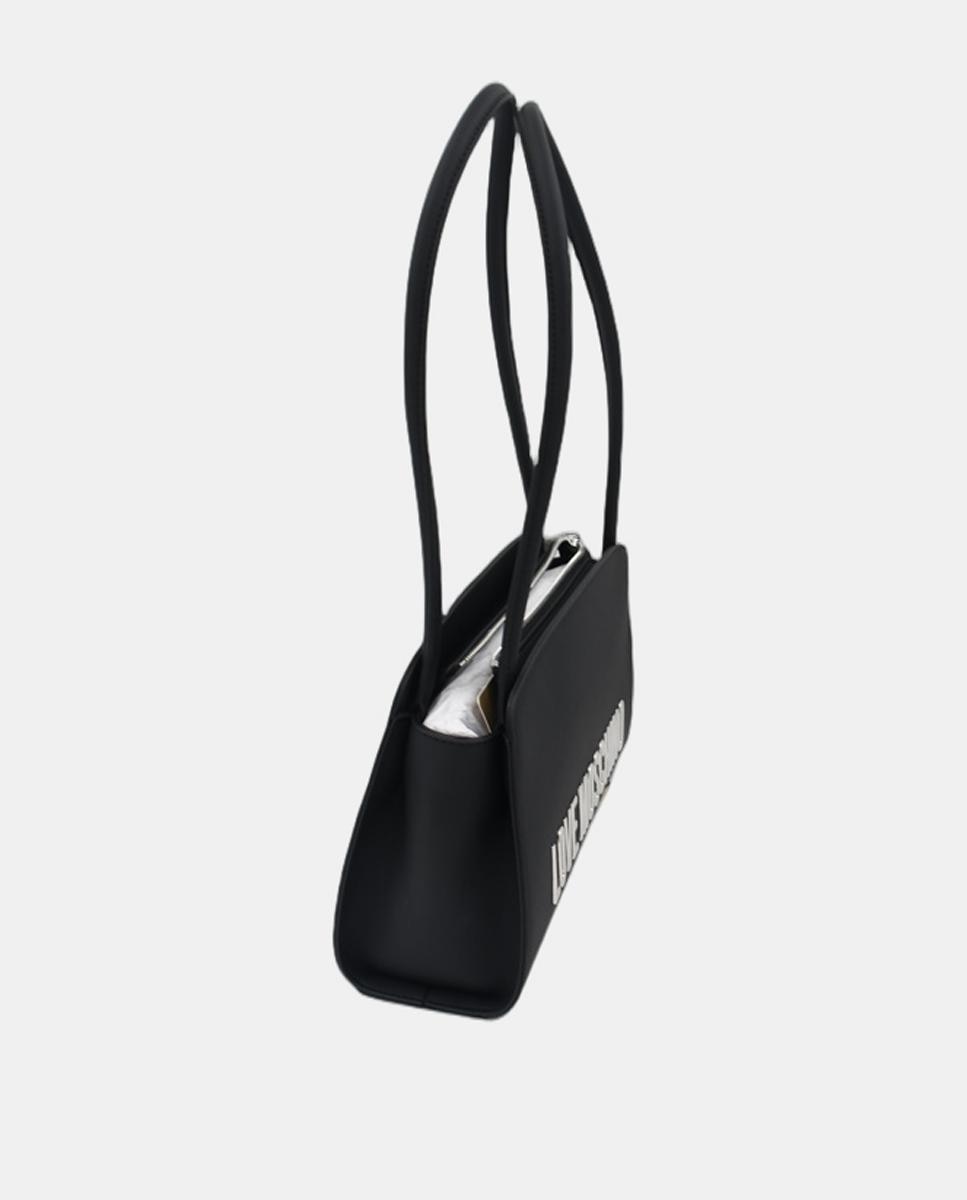 Bolso de hombro liso con detalle metálico de logo dorado - Love Moschino - Negro Negro-3