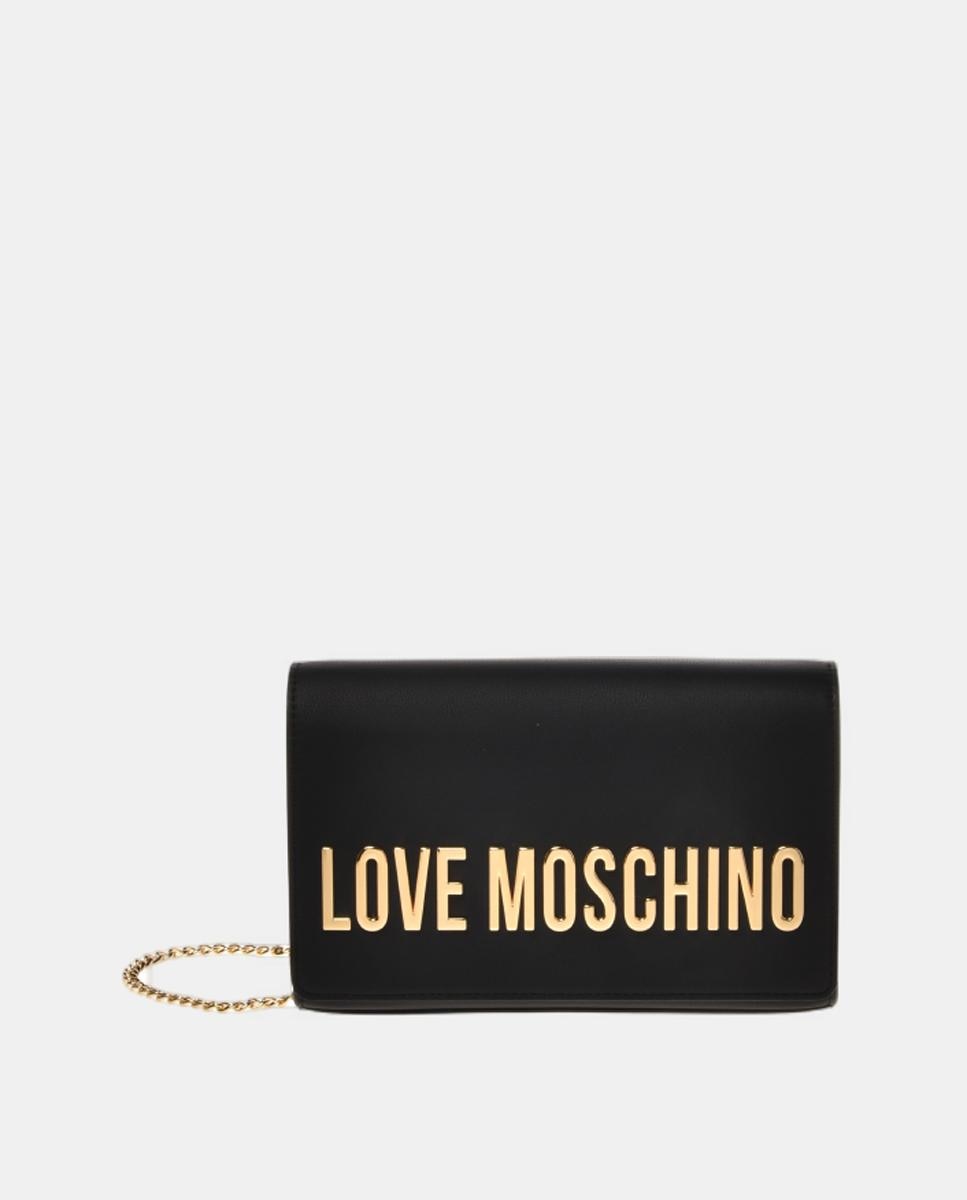 Bolso bandolera liso con detalle metálico de logo dorado - Love Moschino - Negro Negro-1