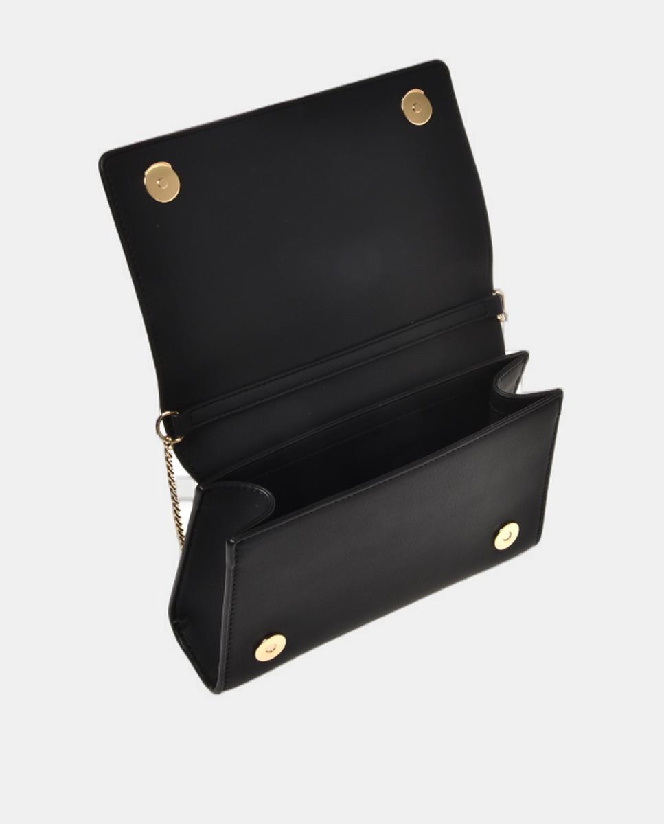 Bolso bandolera liso con detalle metálico de logo dorado - Love Moschino - Negro Negro-3
