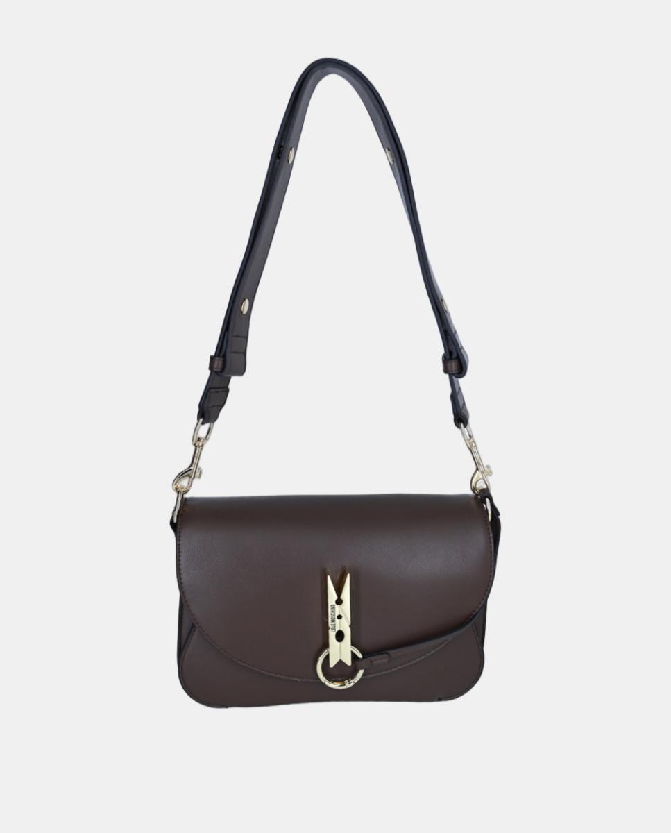 Bolso bandolera liso con detalle metálico dorado en solapa - Love Moschino - Marrón Marrón-1