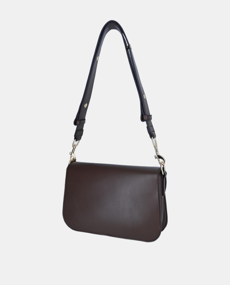 Bolso bandolera liso con detalle metálico dorado en solapa - Love Moschino - Marrón Marrón-2