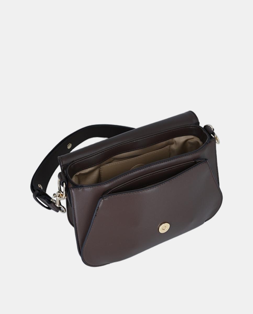 Bolso bandolera liso con detalle metálico dorado en solapa - Love Moschino - Marrón Marrón-3