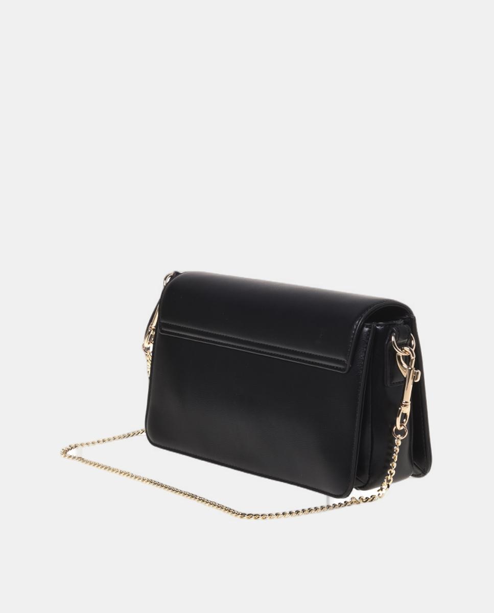 Mala a tiracolo lisa com detalhe metálico dourado na aba Preto-2