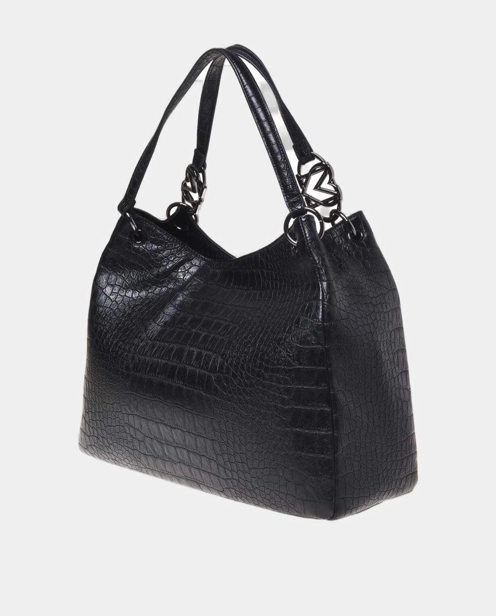 Imagen 2 de Bolso de hombro con estampado cocodrilo y detalle metálico a tono en asas y en el logo - Love Moschino - Negro Negro
