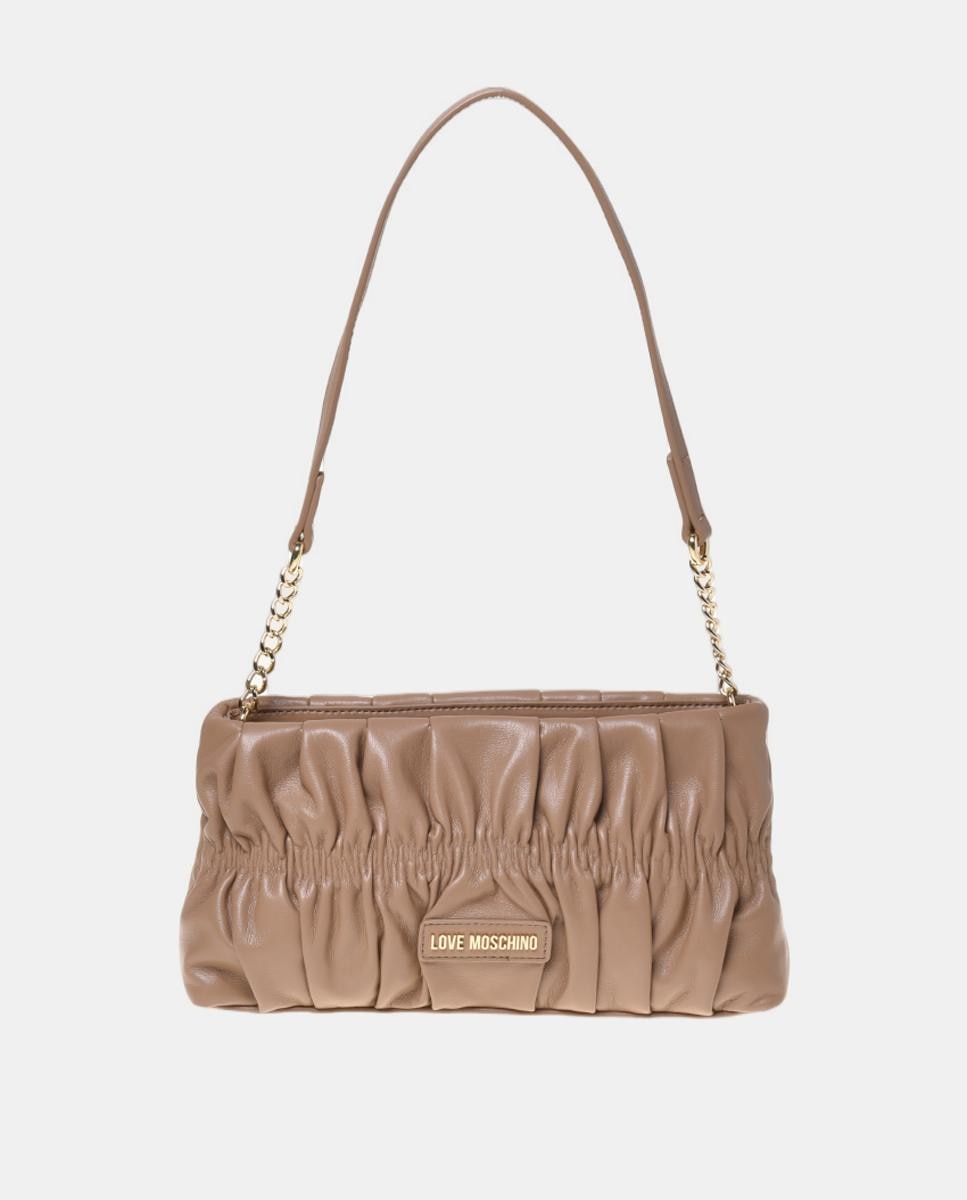Imagem 0 de Mala baguette lisa, com detalhes metálicos dourados na parte da frente
