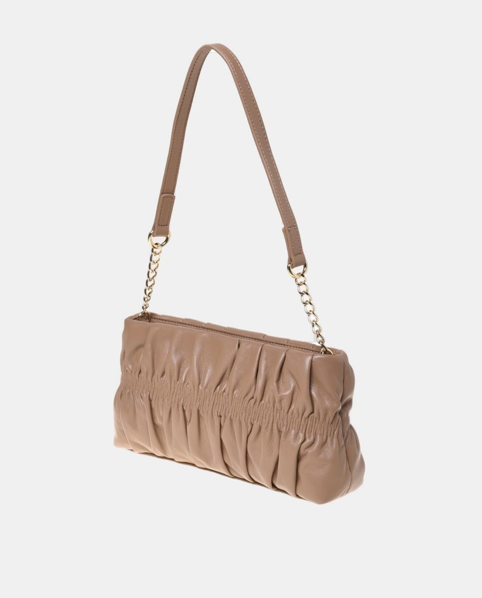 Mala baguette lisa, com detalhes metálicos dourados na parte da frente Bege-2