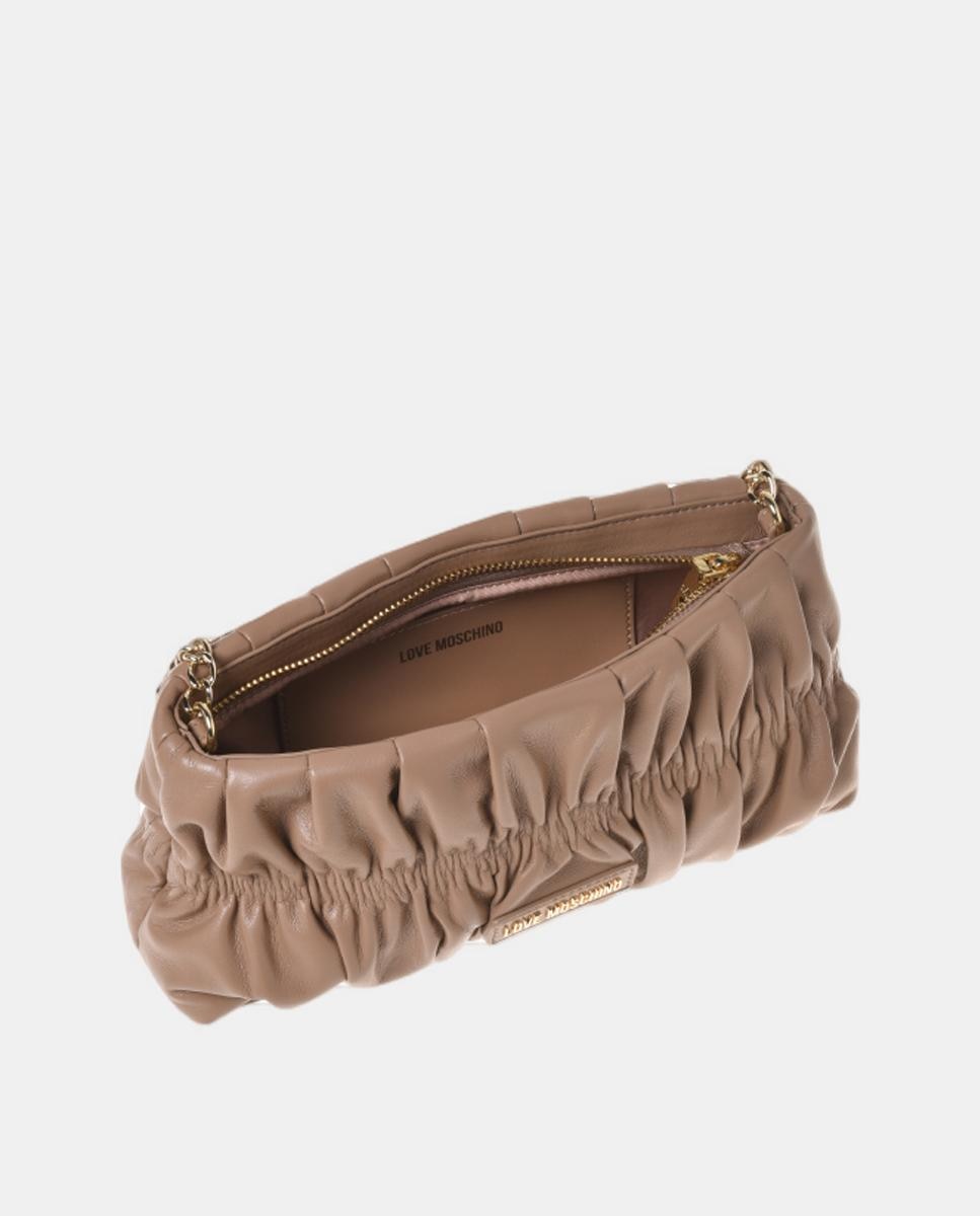 Mala baguette lisa, com detalhes metálicos dourados na parte da frente Bege-3