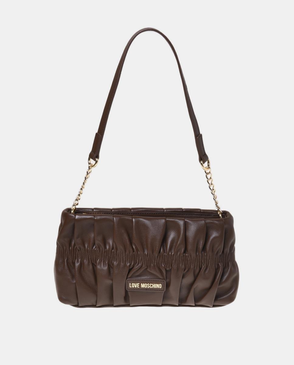 Bolso baguette liso, con detalle metálico dorado en el delantero - Love Moschino - Marrón Marrón-1