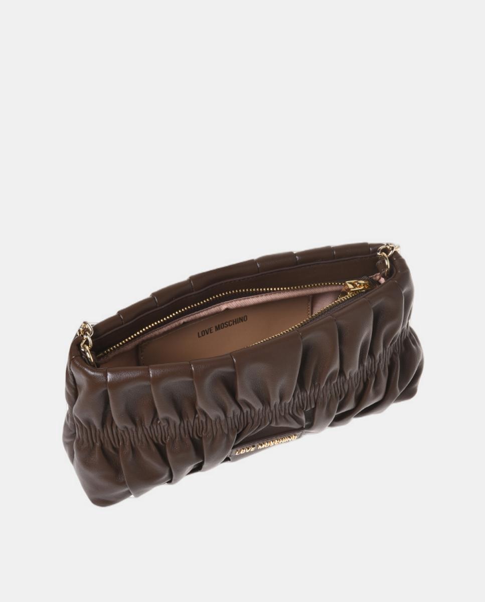 Bolso baguette liso, con detalle metálico dorado en el delantero - Love Moschino - Marrón Marrón-3
