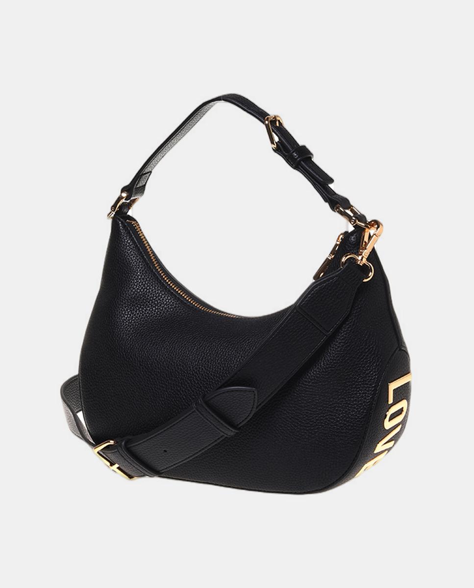 Bolso de hombro bandolera liso, con detalle metálico dorado de logo en la base - Love Moschino - Negro Negro-2