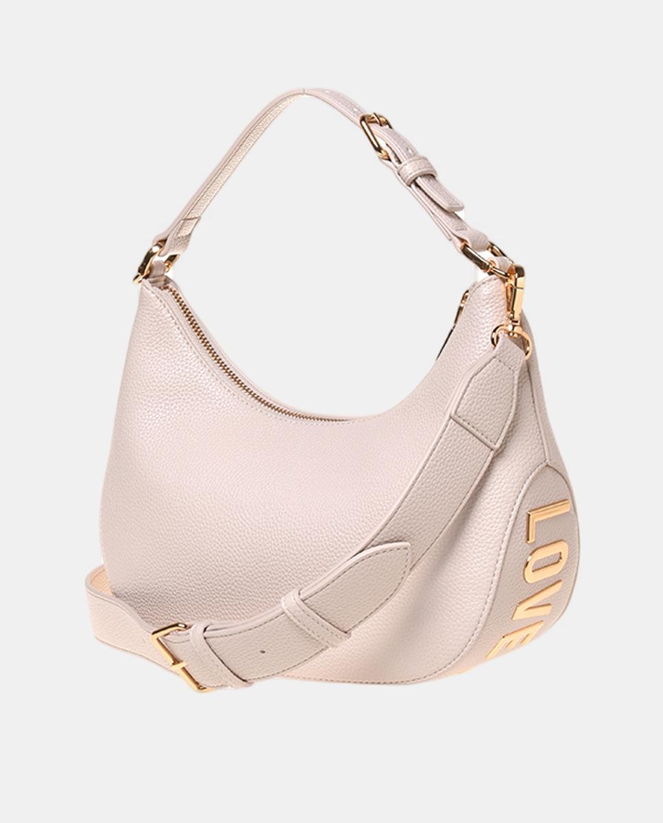 Mala de ombro lisa, com detalhe metálico dourado do logótipo na base Creme-2