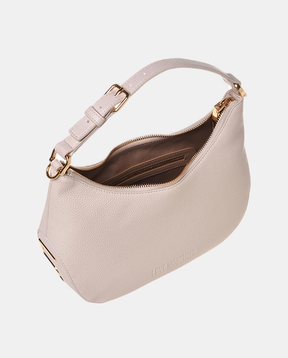 Mala de ombro lisa, com detalhe metálico dourado do logótipo na base Creme-3