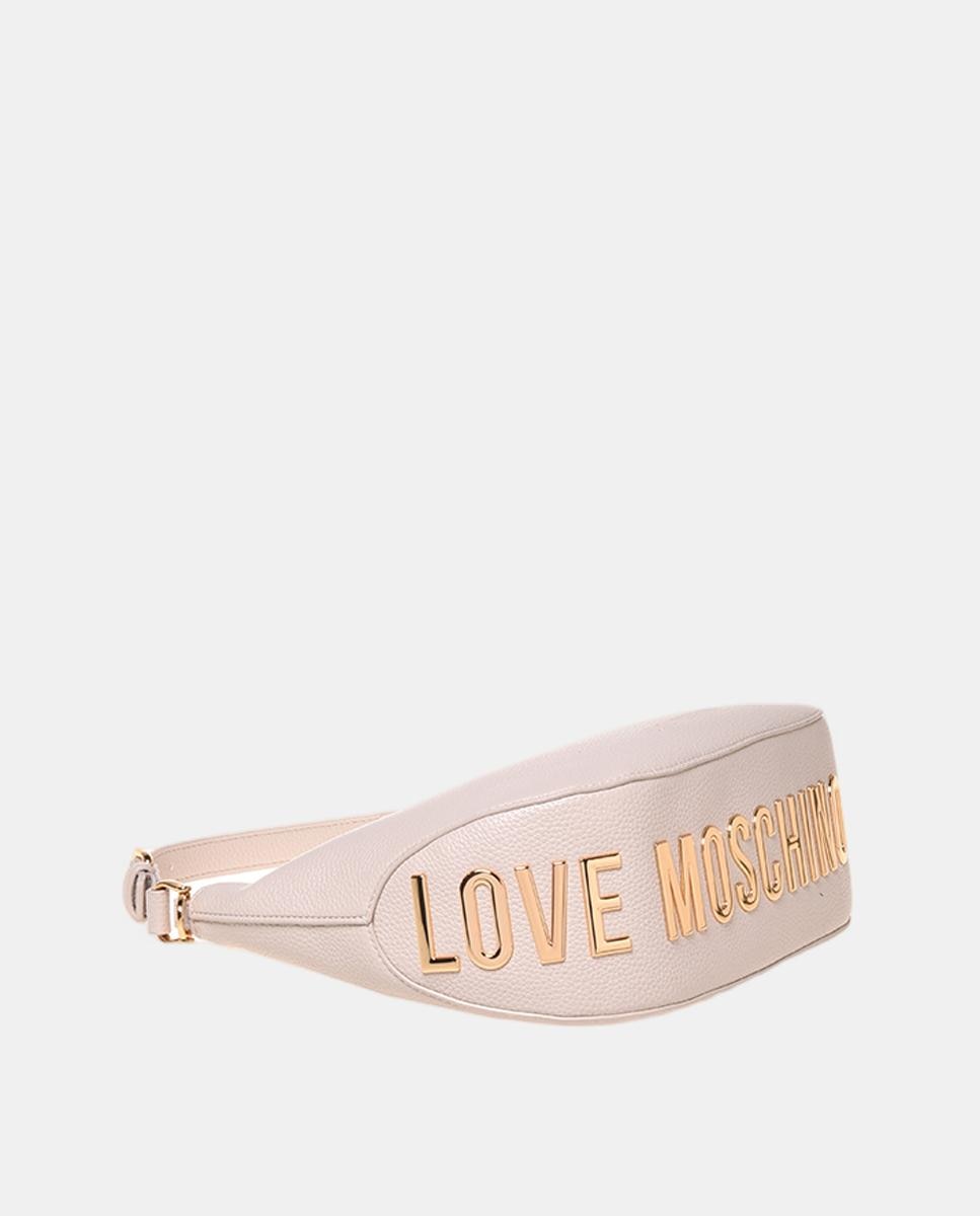 Mala de ombro lisa, com detalhe metálico dourado do logótipo na base Creme-4