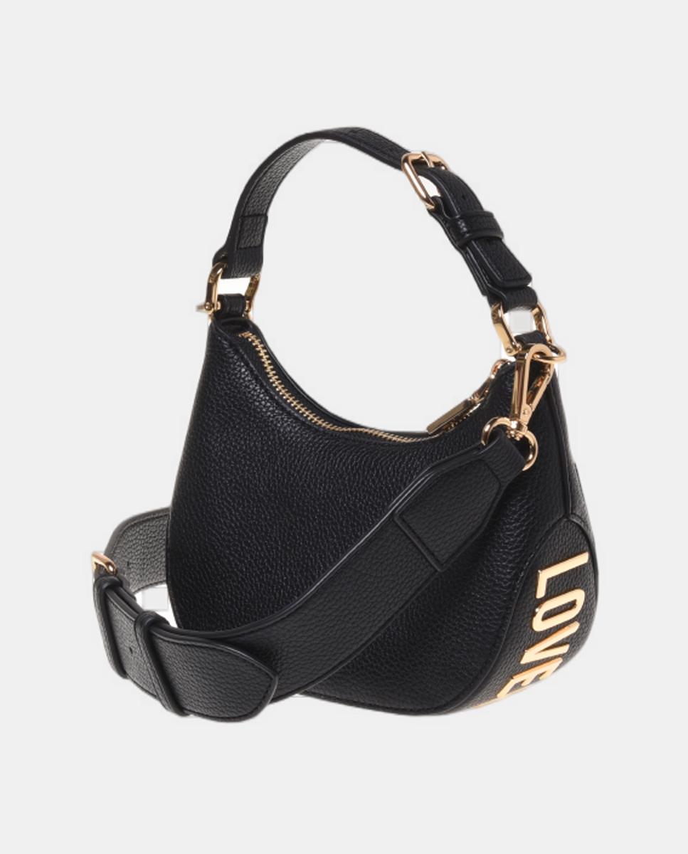 Mini mala de mão com alça de ombro lisa, com detalhe metálico dourado do logótipo na base Preto-2