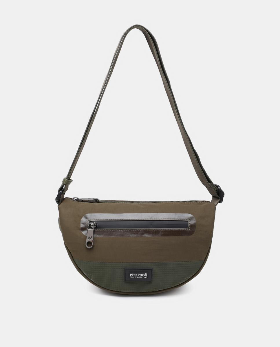 Mala a Tiracolo Meia Lua com Bolso à Frente Verde-1