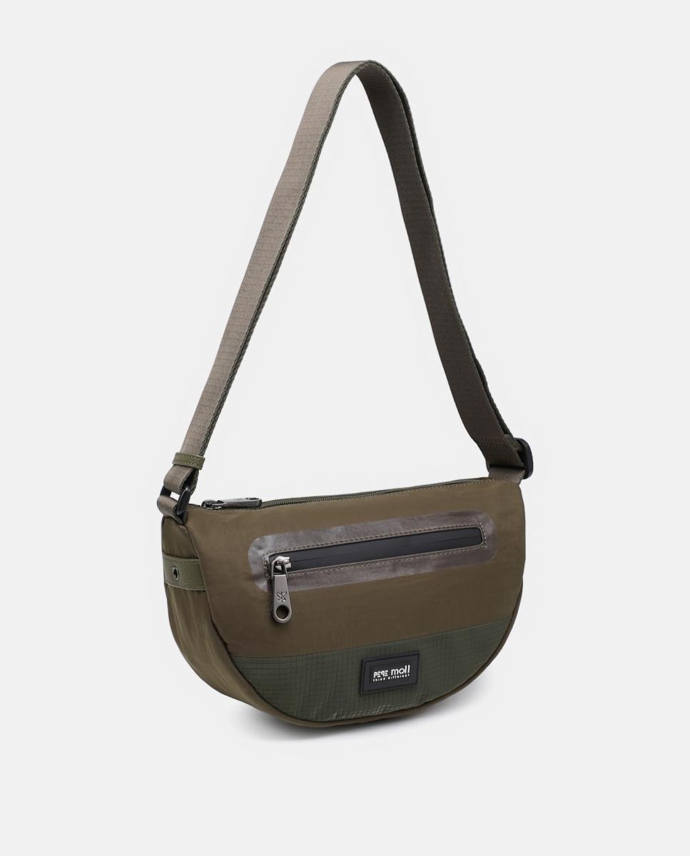 Mala a Tiracolo Meia Lua com Bolso à Frente Verde-2