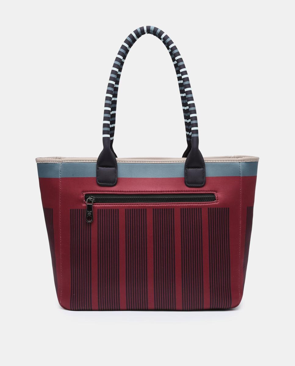 Mala Shopper de Neopreno e Tecido às Riscas Vermelho-2
