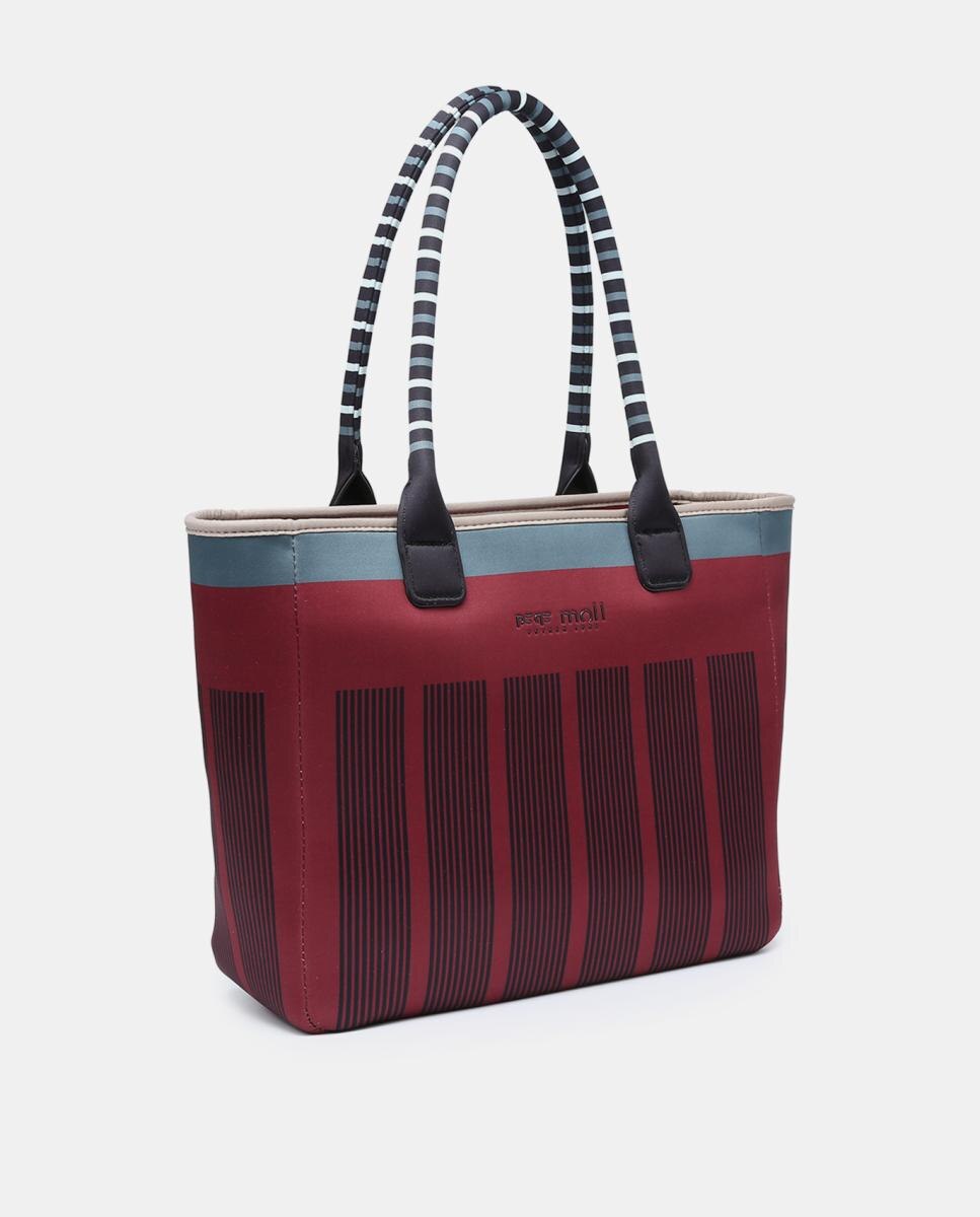 Mala Shopper de Neopreno e Tecido às Riscas Vermelho-3