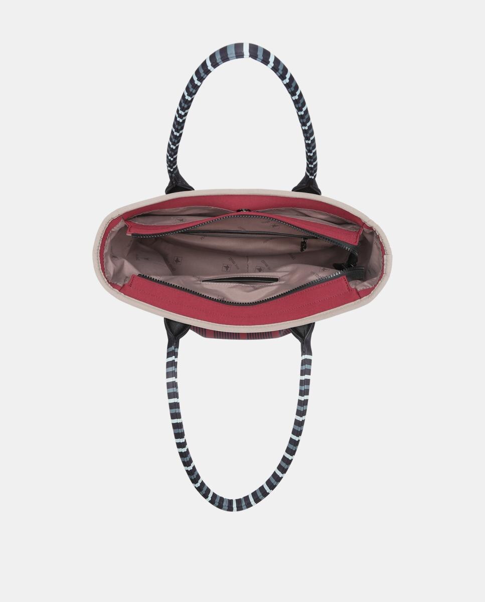 Mala Shopper de Neopreno e Tecido às Riscas Vermelho-4