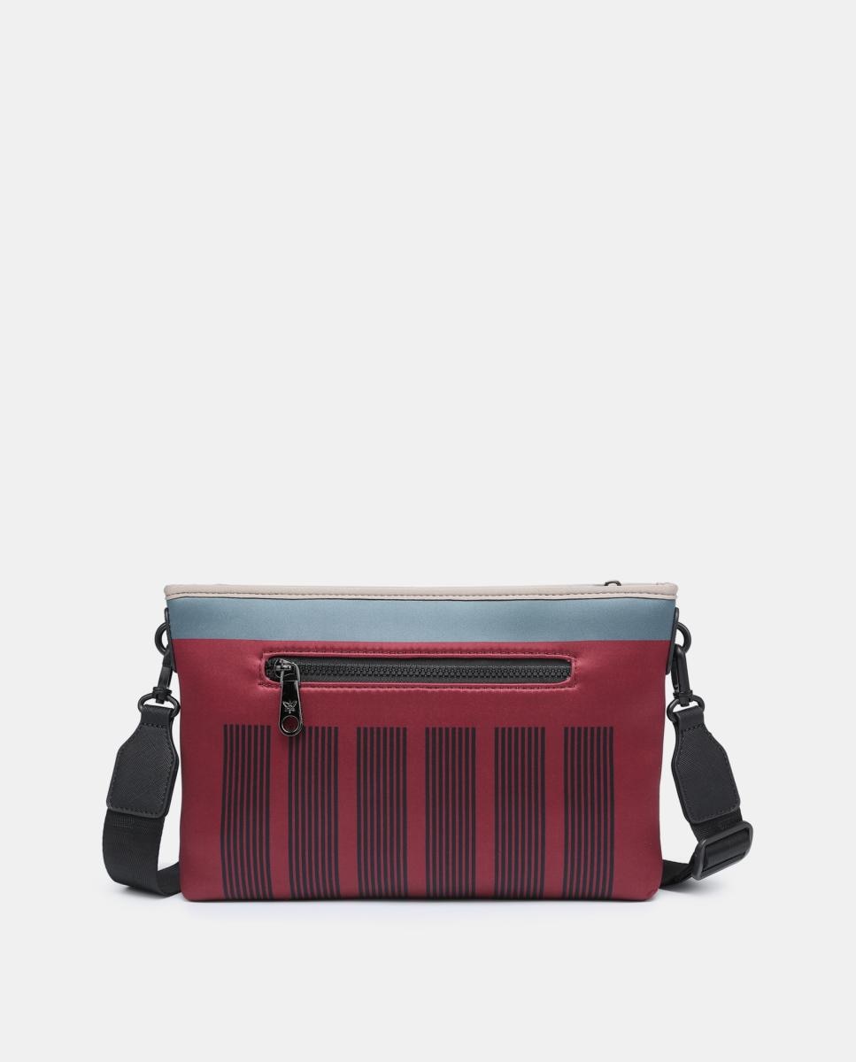 Mala a Tiracolo de Neopreno e Tecido às Riscas Vermelho-2