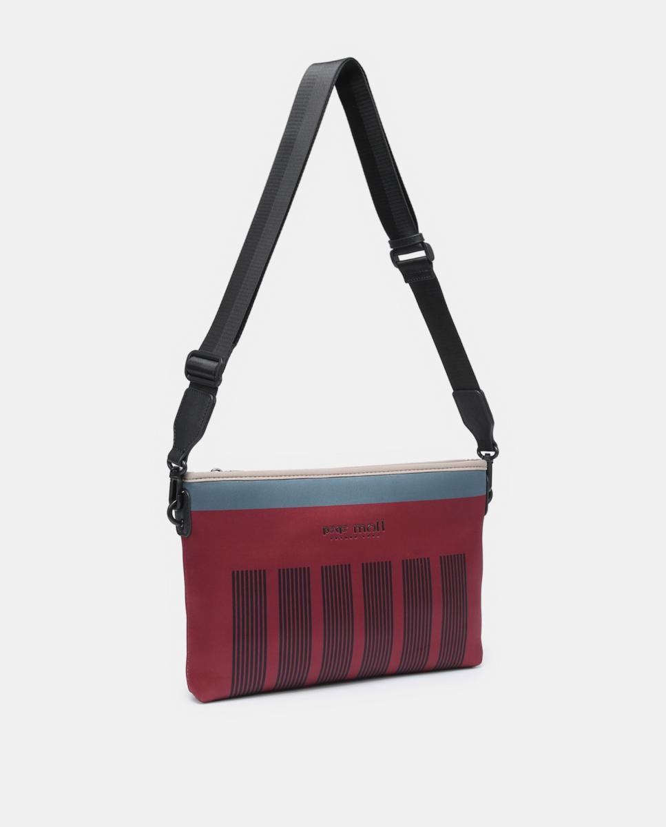 Mala a Tiracolo de Neopreno e Tecido às Riscas Vermelho-3