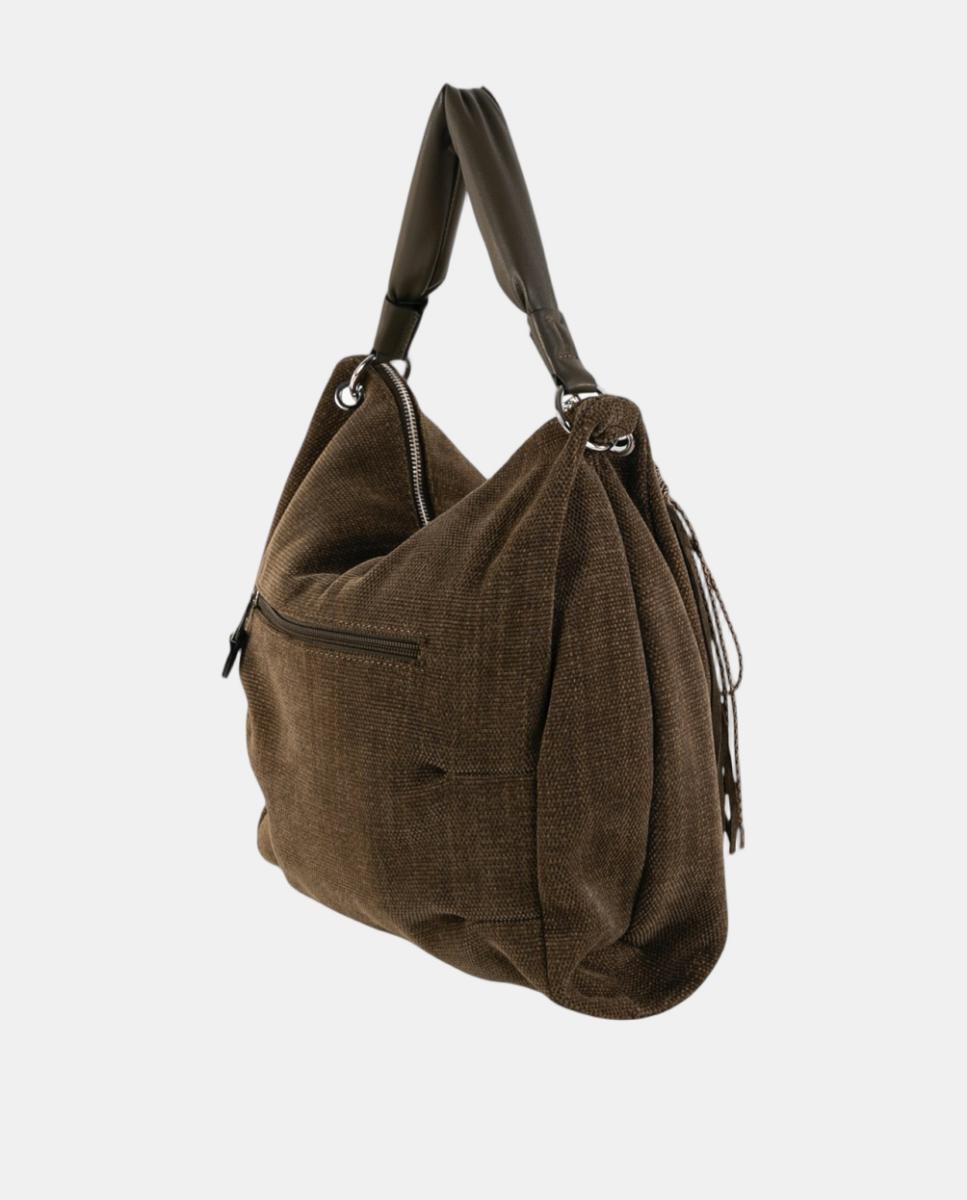 Mala Hobo Grande em Tecido Texturizado com Alça Acolchoada Verde-militar-2