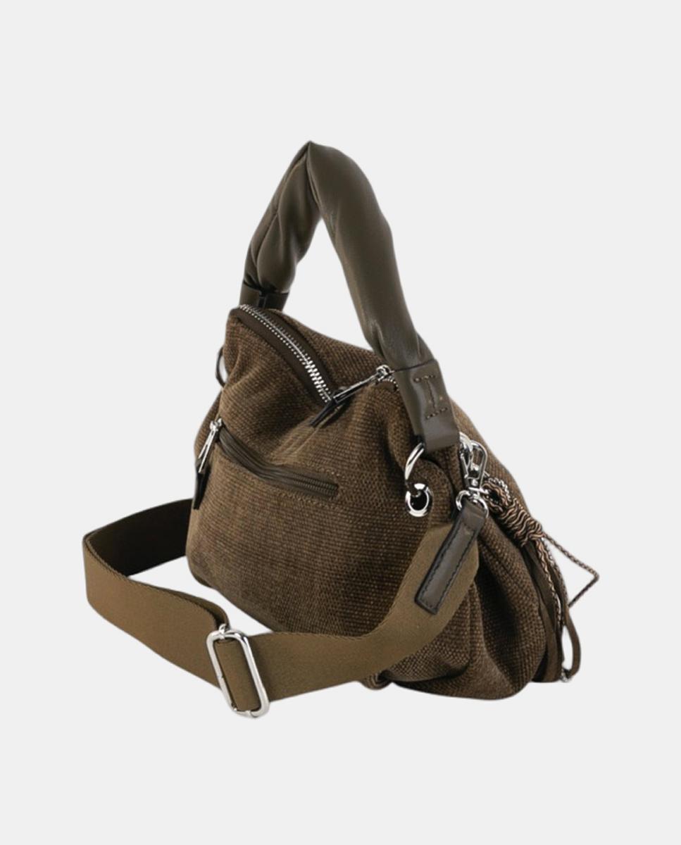 Mala Hobo de Tamanho Médio em Tecido Resistente com Alça de Tiracolo Ajustável Verde-militar-2
