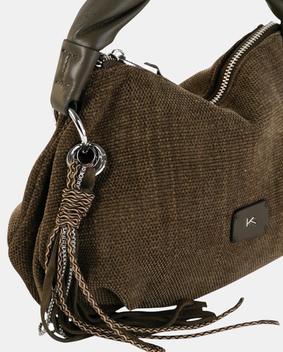 Mala Hobo de Tamanho Médio em Tecido Resistente com Alça de Tiracolo Ajustável Verde-militar-3