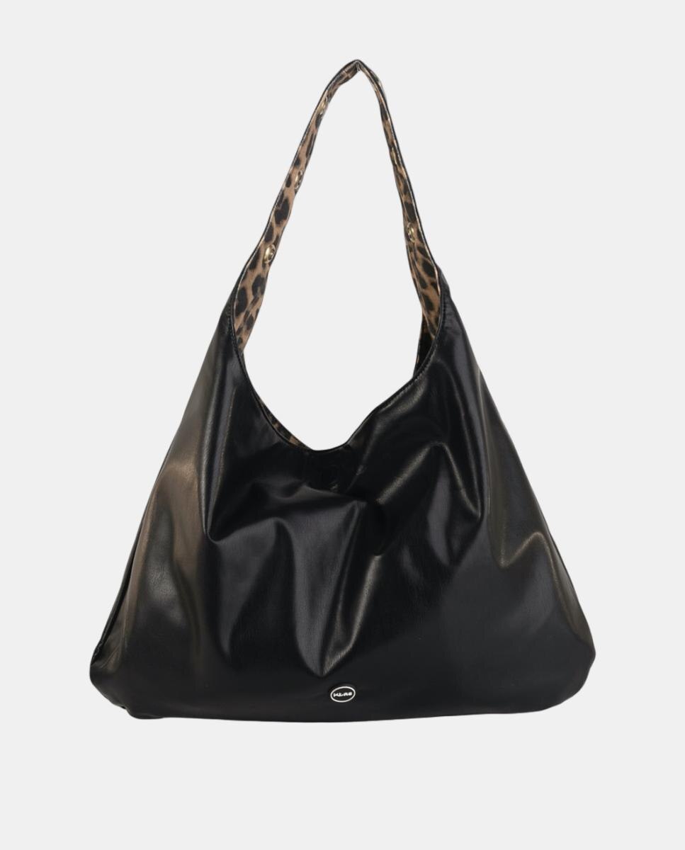 Mala Hobo Grande em Efeito de Pele com Design Reversível e Alça Cómoda Preto-4