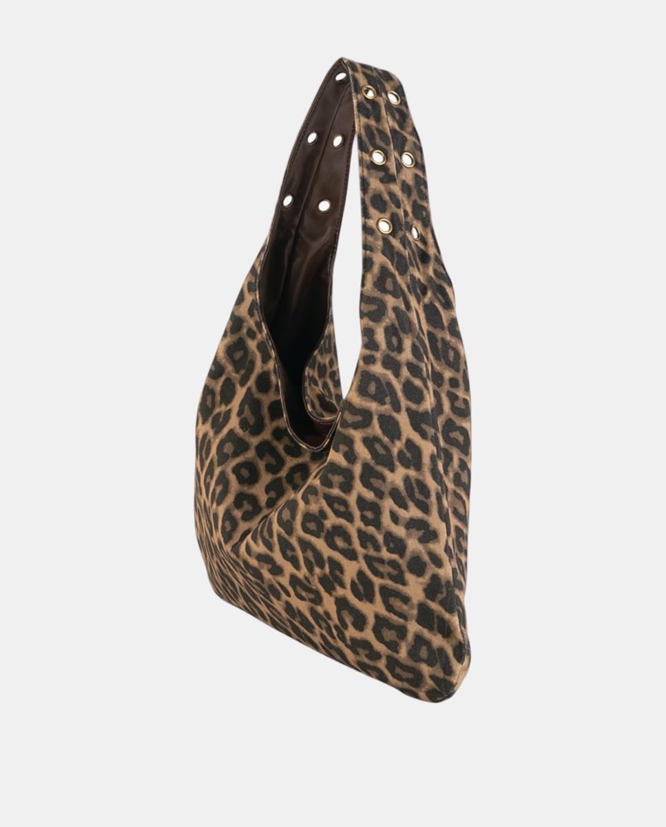 Mala Hobo Pequena em Efeito de Pele com Design Reversível e Alça Cómoda Castanho-2