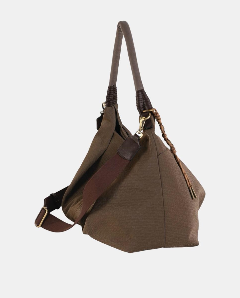 Mala Hobo Grande em Material Técnico com Alça de Ombro Castanho-2