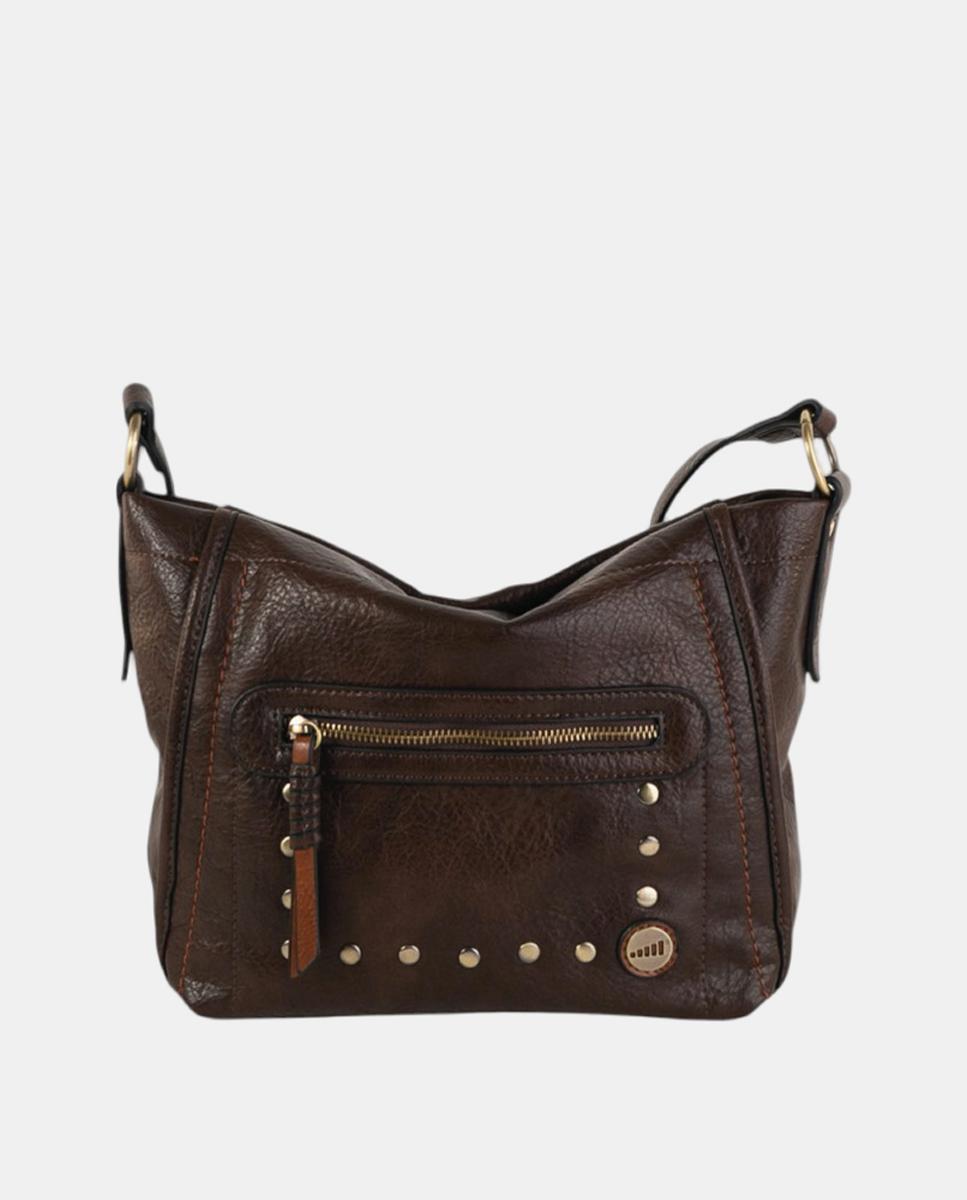 Imagem 0 de Mala a Tiracolo Média em Efeito de Pele com Bolso à Frente e Detalhes Metálicos