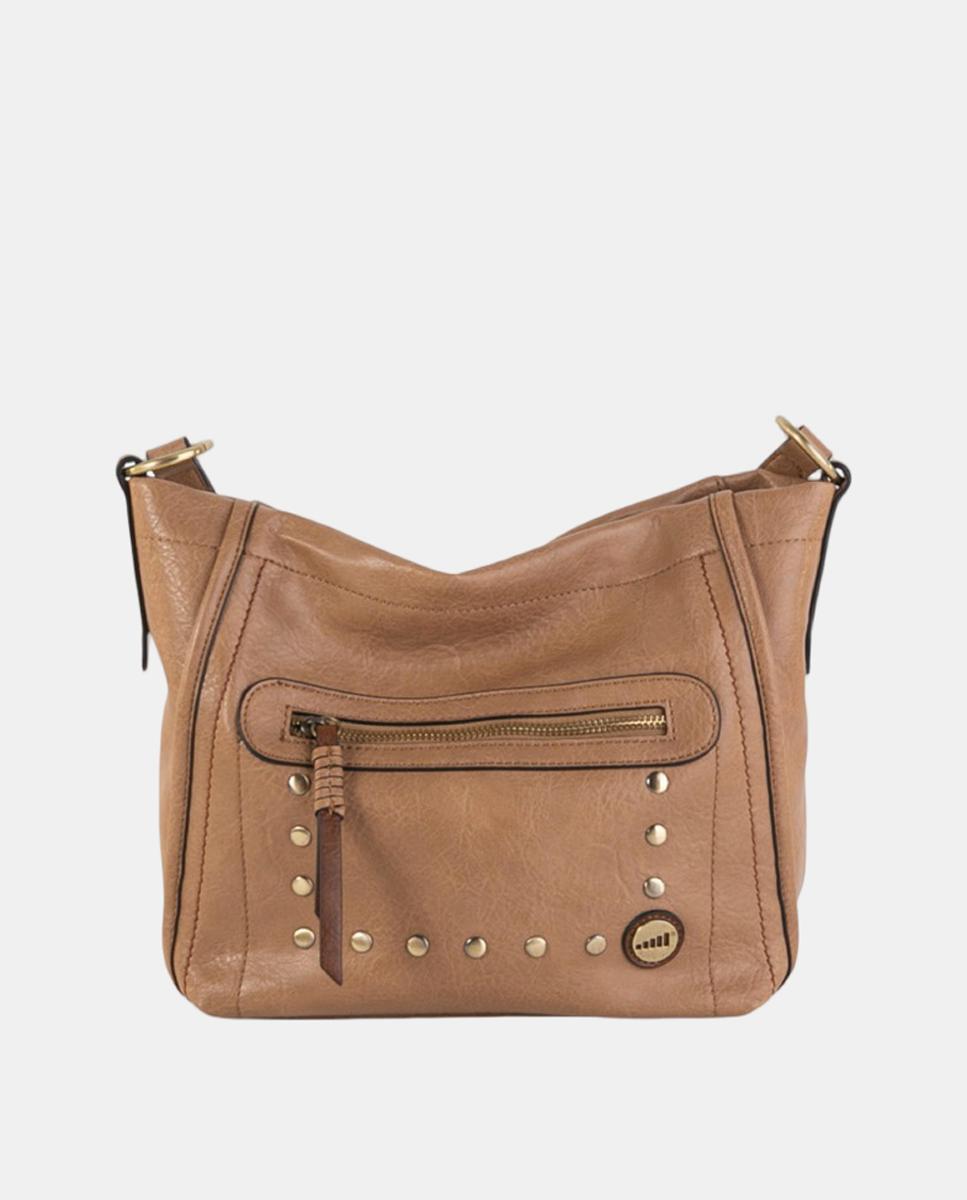 Imagem 0 de Mala a Tiracolo Média em Efeito de Pele com Bolso à Frente e Detalhes Metálicos